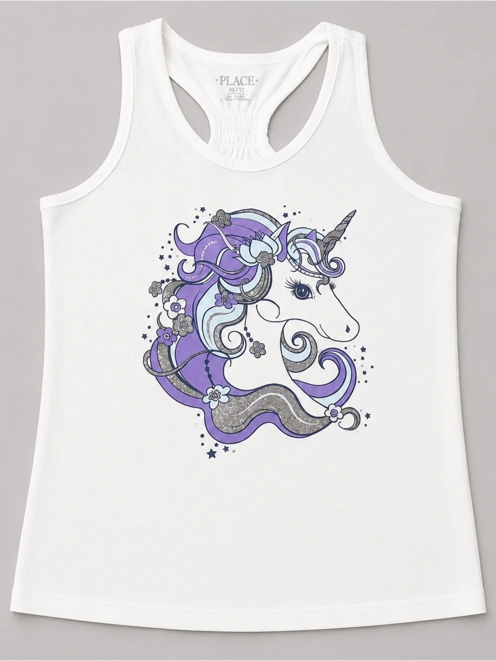 The Children's Place White Tank Top with Purple Unicorn Graphic